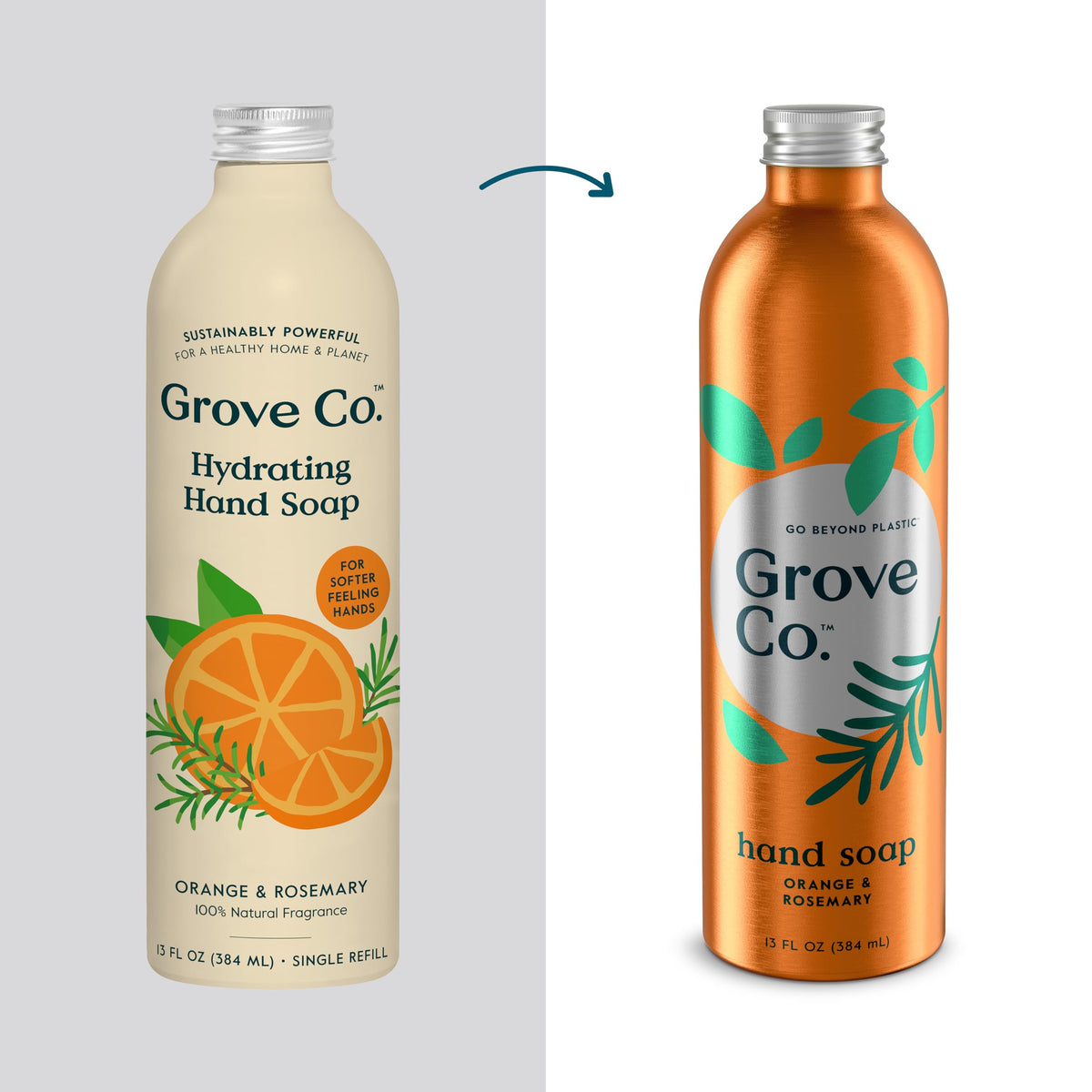 Grove Co. aluminum packaging for hand soap refill shows eco-friendly packaging