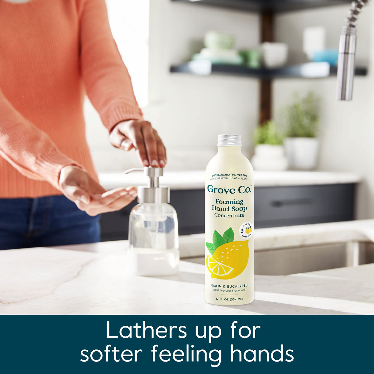 Lemon eucalyptus natural fragrance from Grove Co hand soap refill.