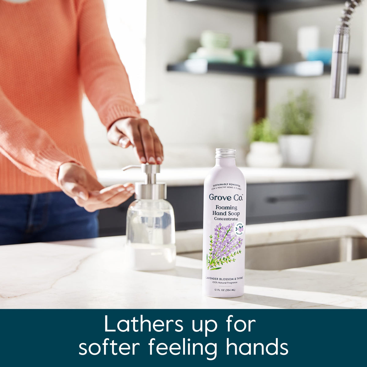 Grove Co recycled Kraft box packaging supports plastic-free hand care.