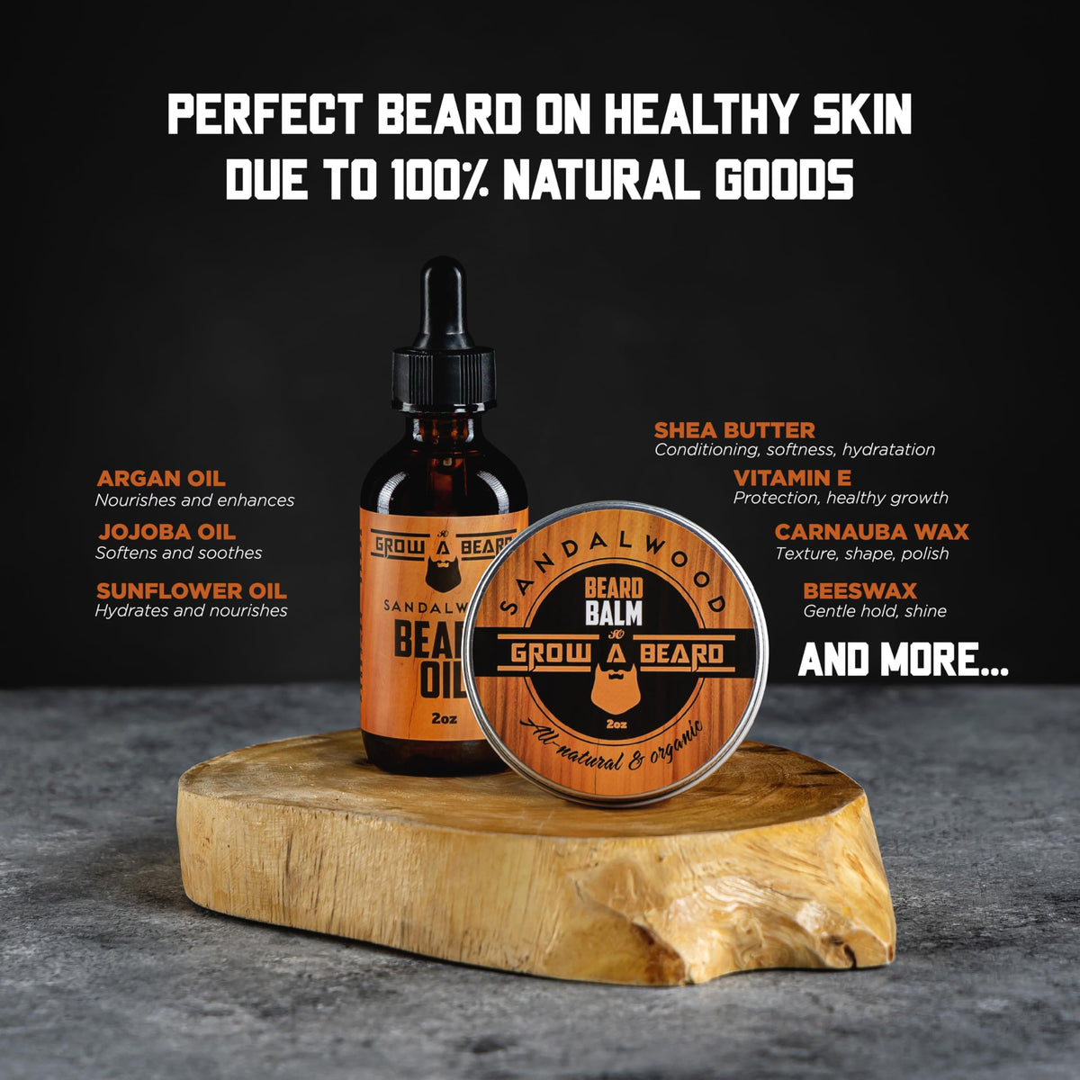 Grow Alpha Beard Balm tin showing smooth texture and frizz control for a defined style.