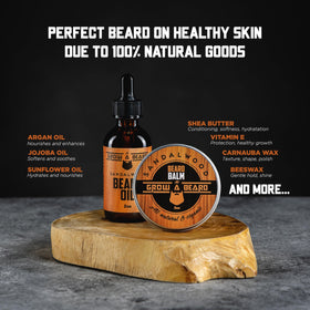Grow Alpha Beard Balm tin showing smooth texture and frizz control for a defined style.
