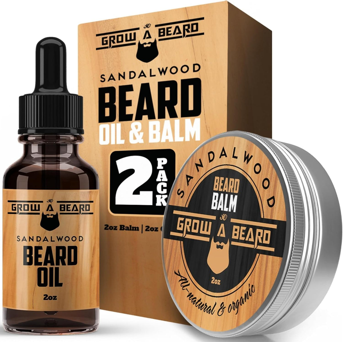 Grow Alpha Beard Oil bottle with sandalwood and citrus scent for hydrated, shiny beard.
