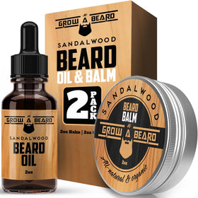 Grow Alpha Beard Oil bottle with sandalwood and citrus scent for hydrated, shiny beard.