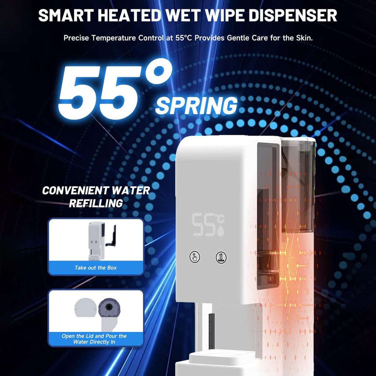 Growalleter 55°C indicator showing consistent warmth for skincare.