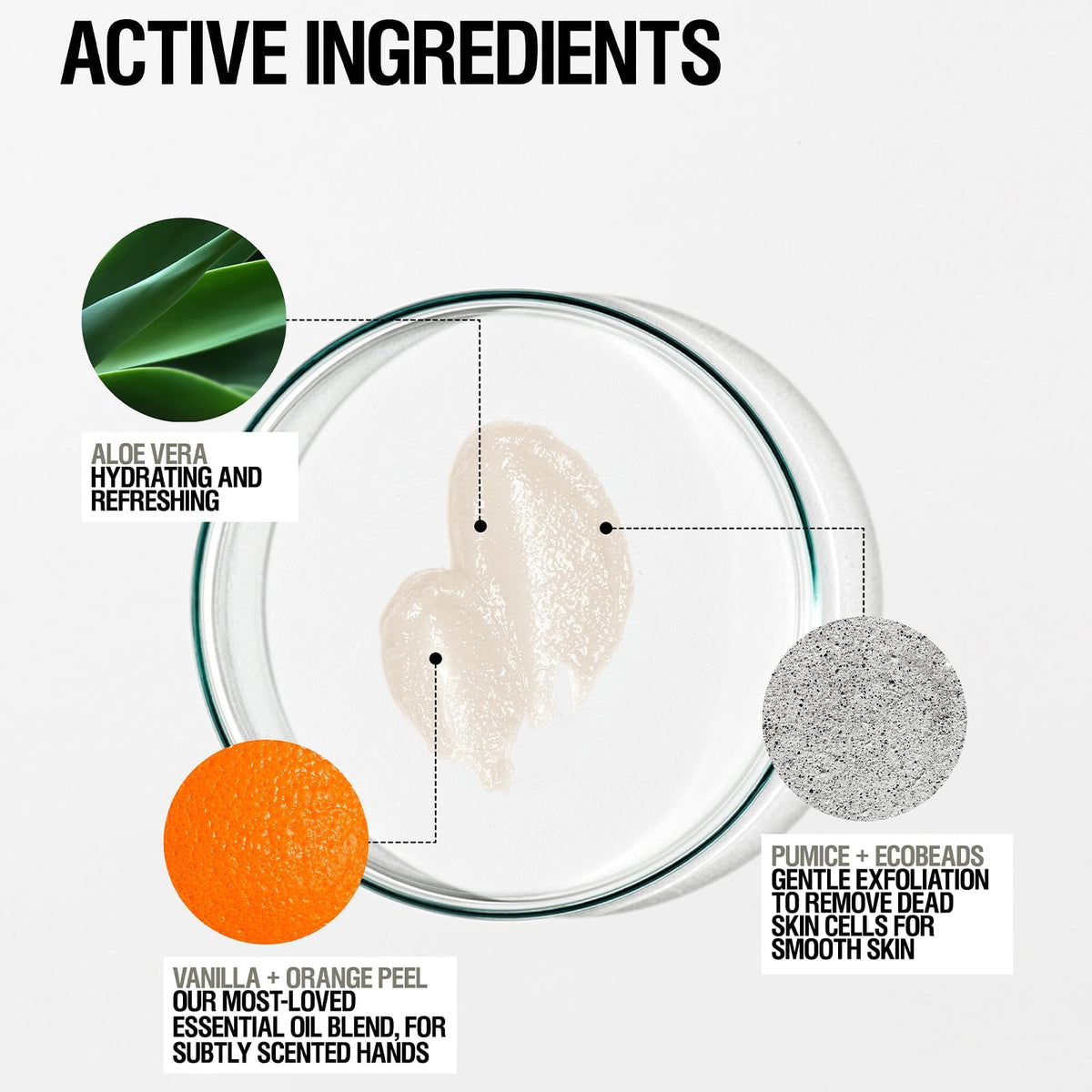 Grown Alchemist gel formula shows eco beads and pumice components