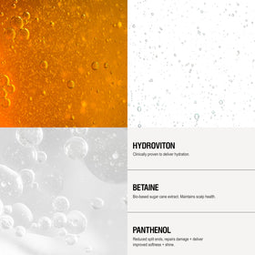 Ingredients Hydroviton, Betaine and Panthenol promote moisture in hair care.