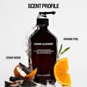 Grown Alchemist Invigorate hand wash splash captures citrusy notes and aromatic oils in action