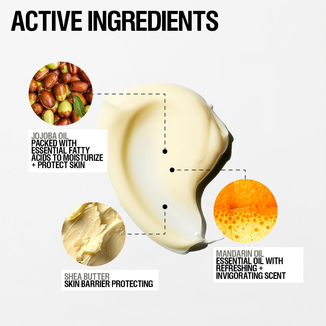 Ingredient snapshot highlighting shea butter, jojoba oil, and vitamin E.