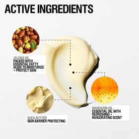 Ingredient snapshot highlighting shea butter, jojoba oil, and vitamin E.