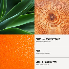 Bottle highlighting vanilla and orange peel notes for subtle fragrance