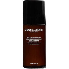 Grown Alchemist roll-on bottle closeup with Icelandic moss extract for odor control.