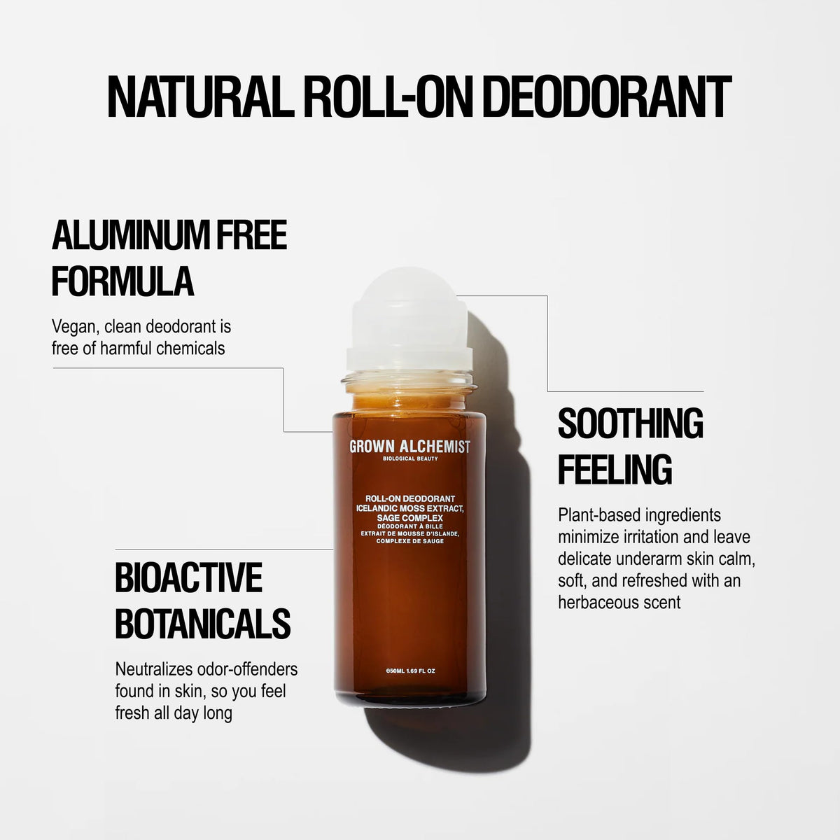 Grown Alchemist roll-on underarm application shows easy, mess-free daily use.