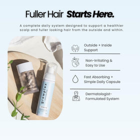 Close-up of Growplex Complex10 capsules for daily hair nutrition.