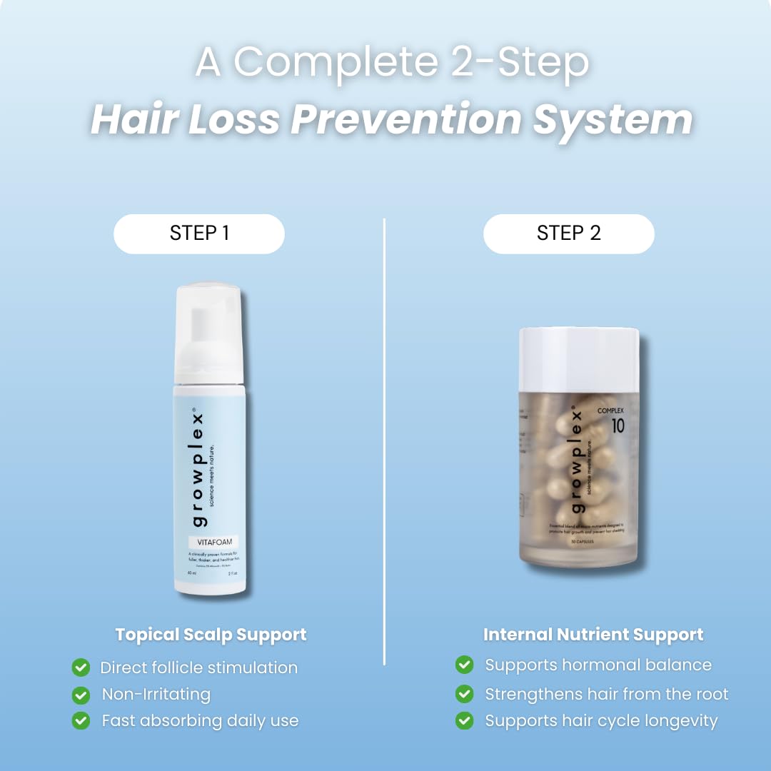 Gently applying Growplex Vitafoam foam to the scalp for daily refresh.