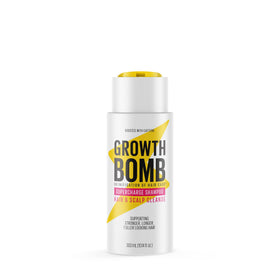 Growth Bomb Supercharge Shampoo bottle with tea tree for scalp detox and refreshing cleanse.
