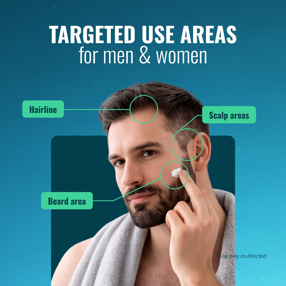 Growth Essence minoxidil 5% cream applied to beard area.