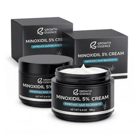 Growth Essence Minoxidil 5% cream jar front view for targeted hairline support.