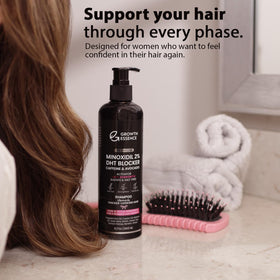 Growth Essence minoxidil shampoo foamy lather with luxurious cleansing.