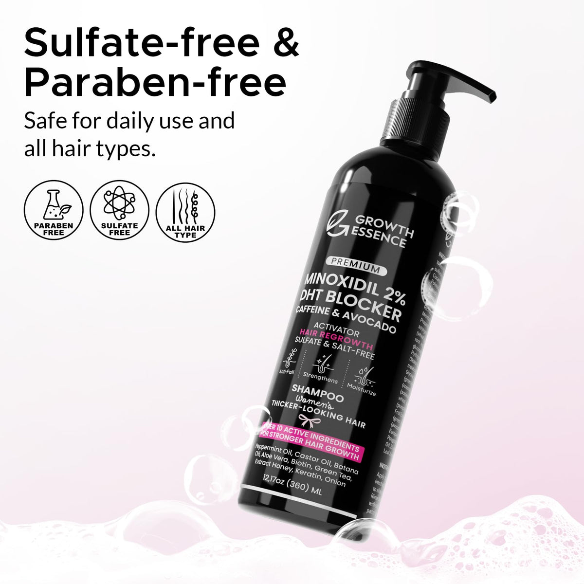 Growth Essence minoxidil shampoo rinse-action during washing.
