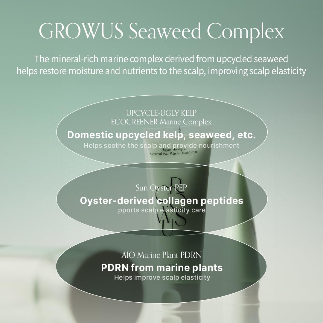 GROWUS Algae Therapy end-focused shot shows targeted nourishment to dry ends with seaweed-derived minerals.