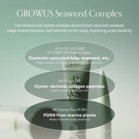 GROWUS Algae Therapy end-focused shot shows targeted nourishment to dry ends with seaweed-derived minerals.