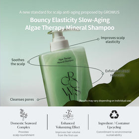 GROWUS Algae Therapy shampoo foam lather demonstrates gentle cleansing for sensitive scalps
