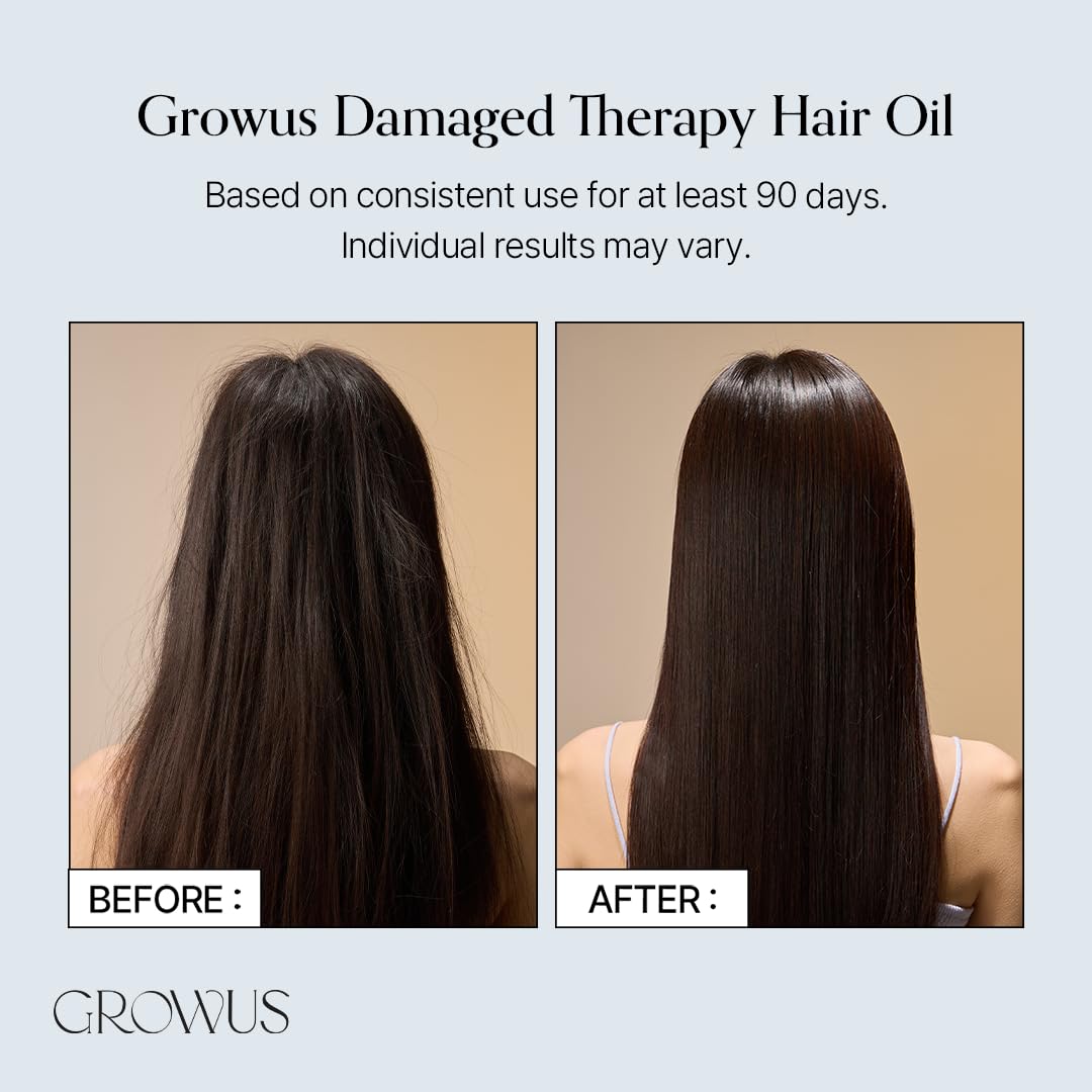 GrowUS Damage Therapy Hair Oil highlights Himalayan Pink Salt and Pearl Extract for moisture