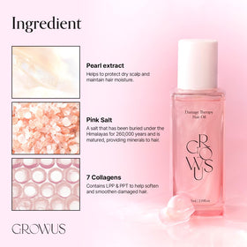 Close-up of GrowUS Damage Therapy Hair Oil silky texture highlighting nourishment