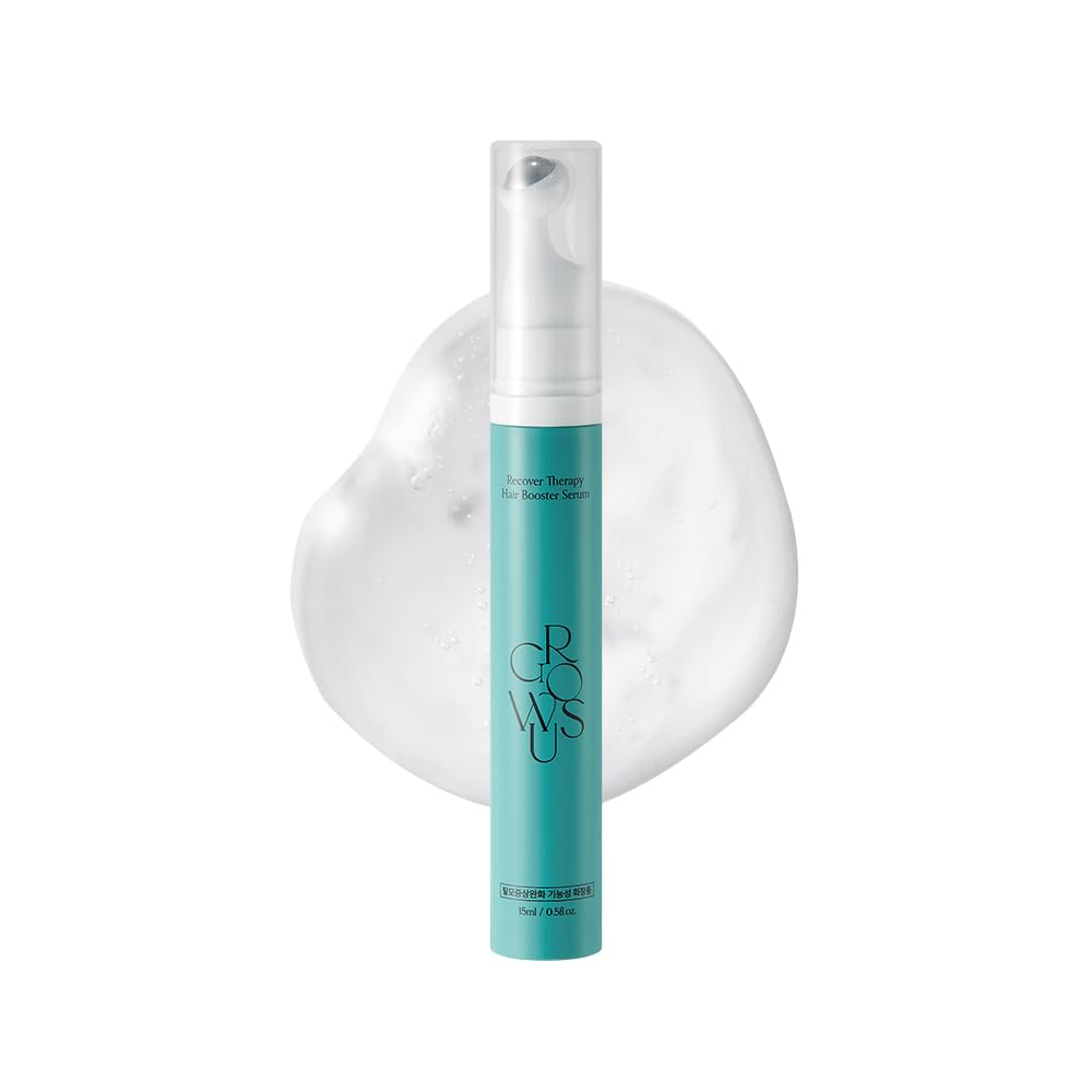 GROWUS Recover Therapy Booster Serum roll-on bottle shown for easy scalp application and targeted care
