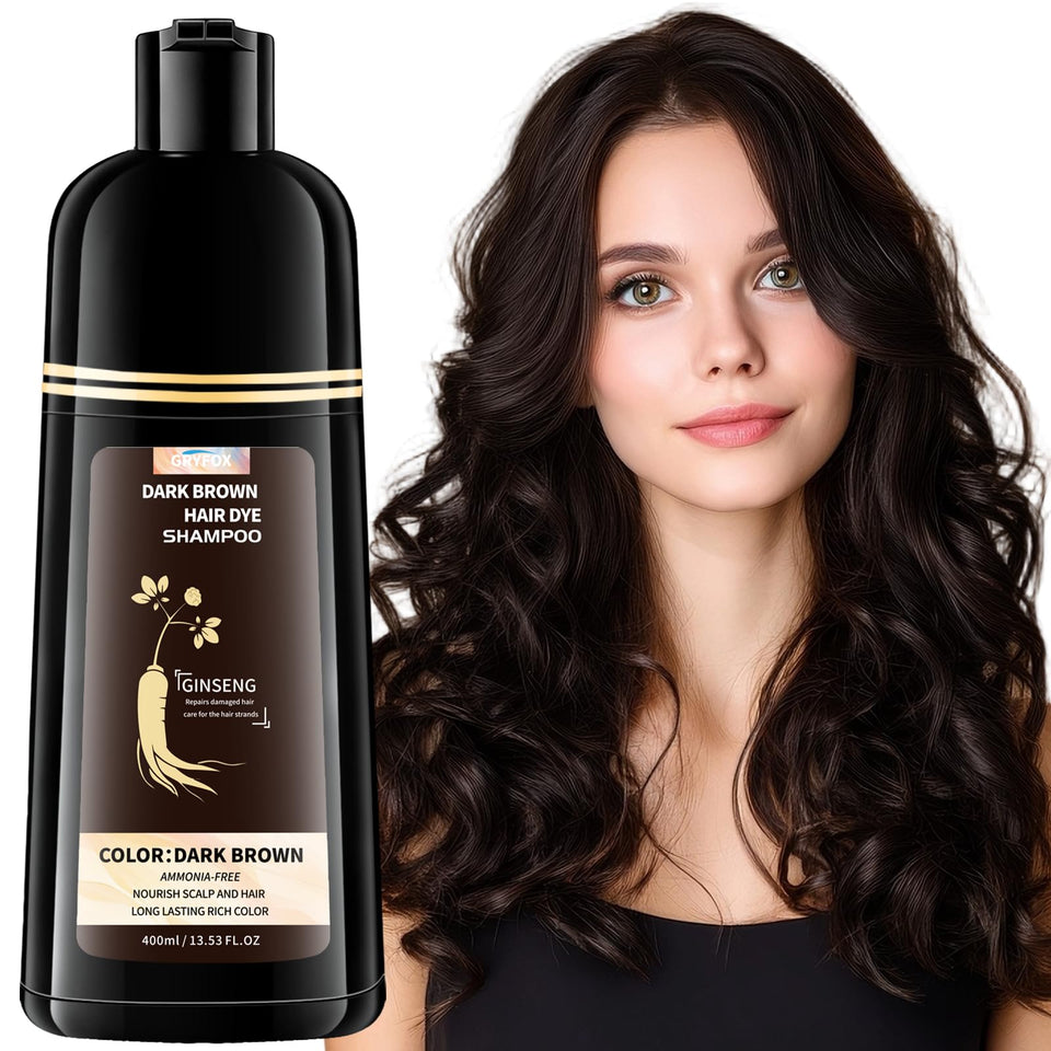 GRYFOX dark brown hair dye shampoo bottle for quick, easy color