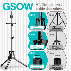 GSOW wig stand tray attached at height for organized tools