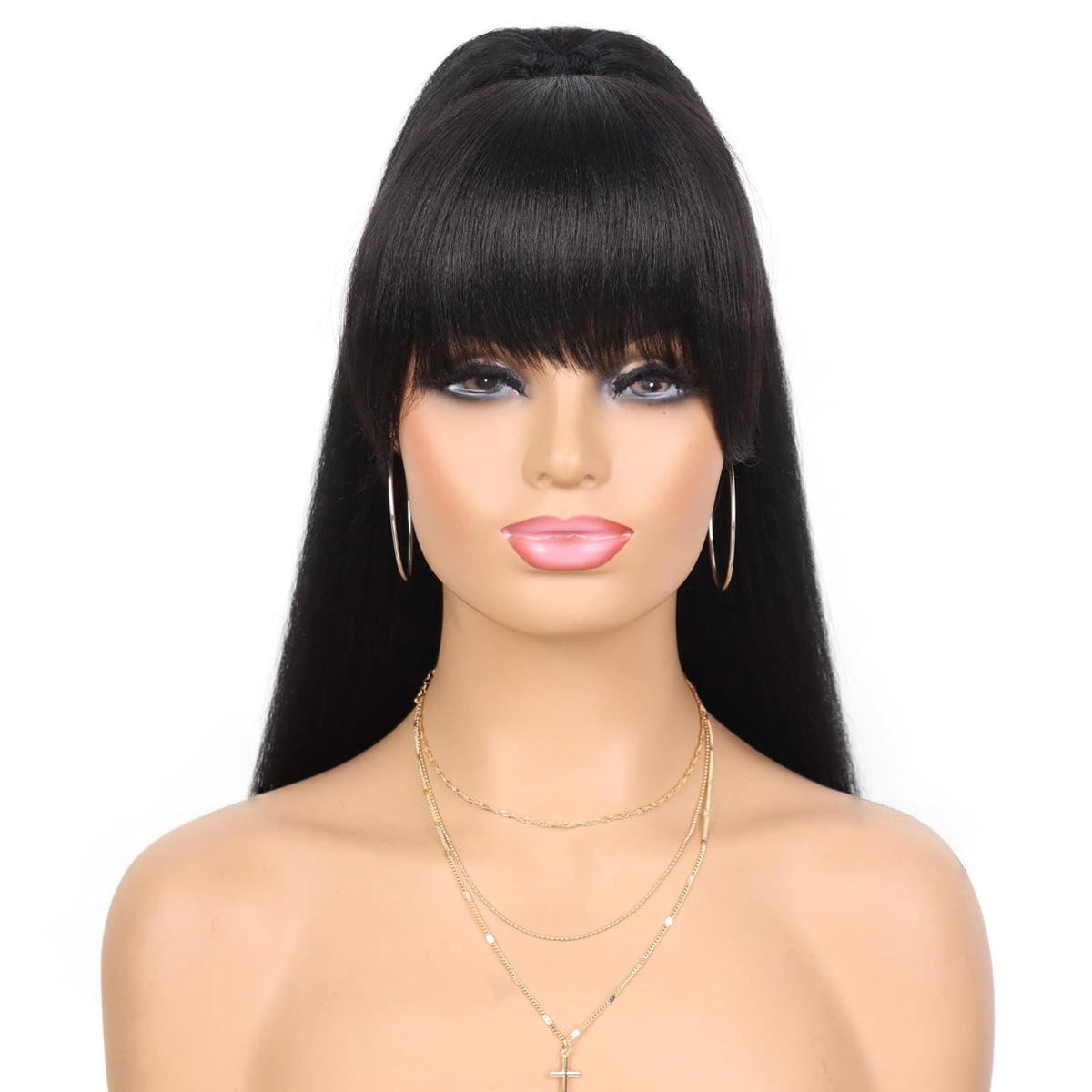 G&T Wig Yaki drawstring ponytail with bangs front view shows natural fullness for daily wear