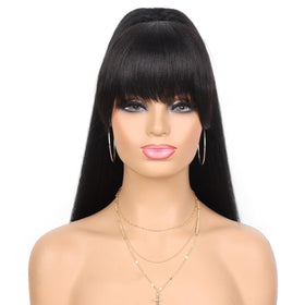 G&T Wig Yaki drawstring ponytail with bangs front view shows natural fullness for daily wear