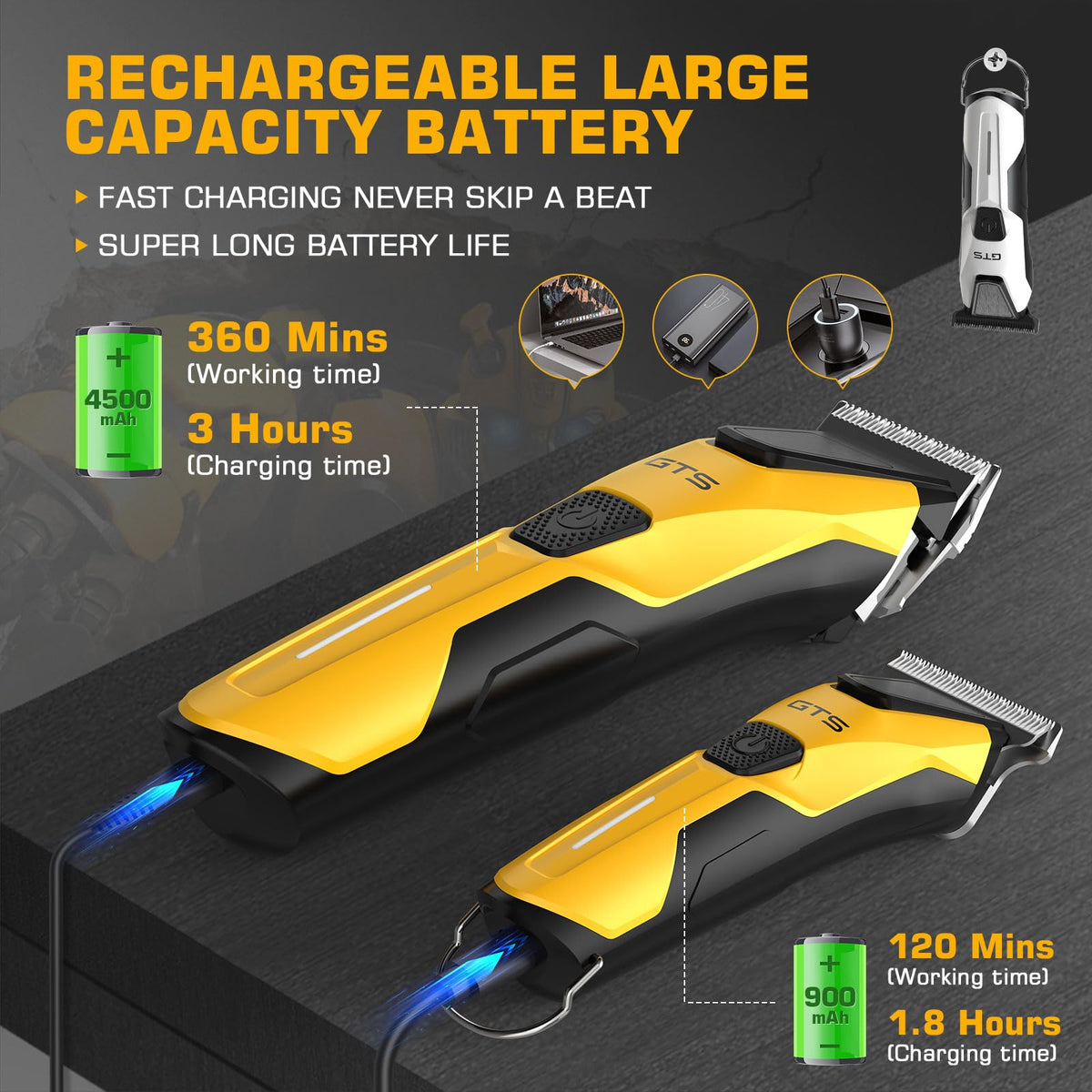 GTS PRO 4500mAh battery delivers long cordless runtime