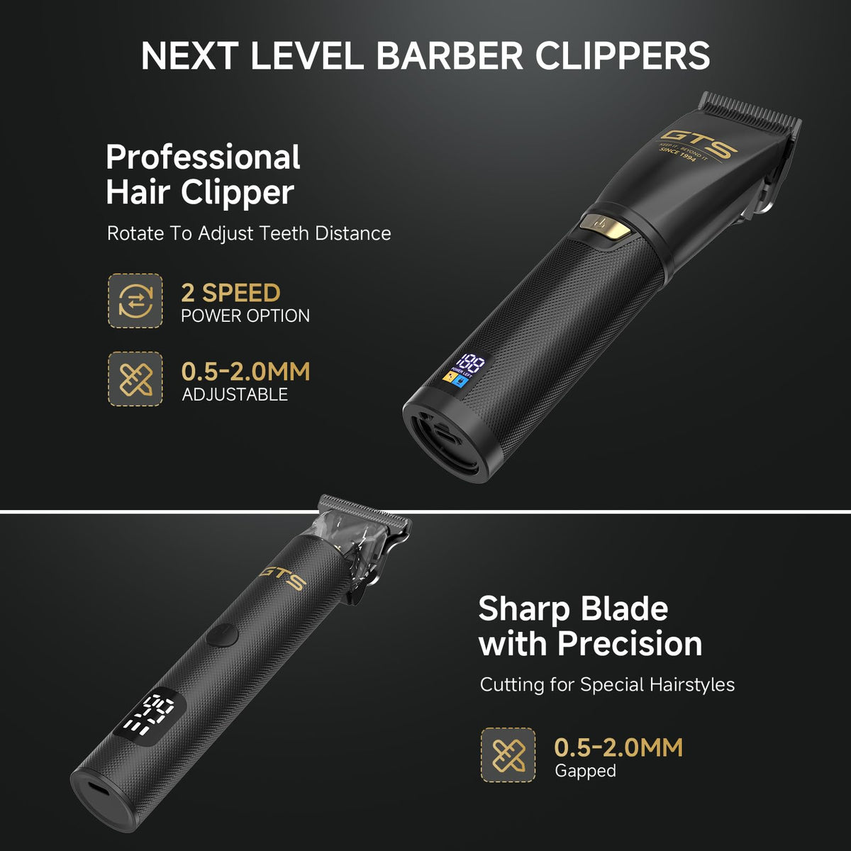 GTSPRO cordless barber clippers suitable for home or professional environments