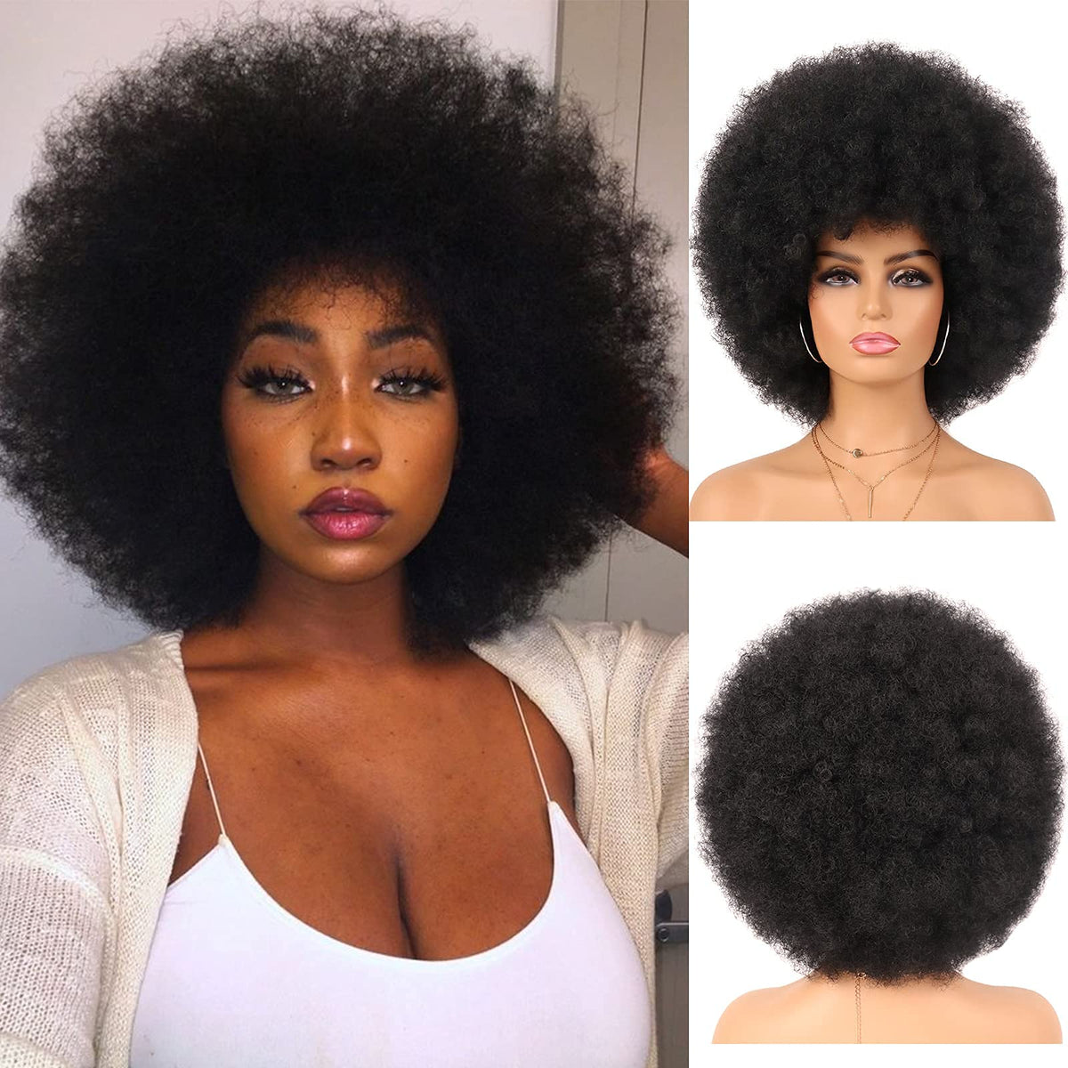 G&T Wig 70s Afro Curly Wig close-up of lifelike texture for natural look.