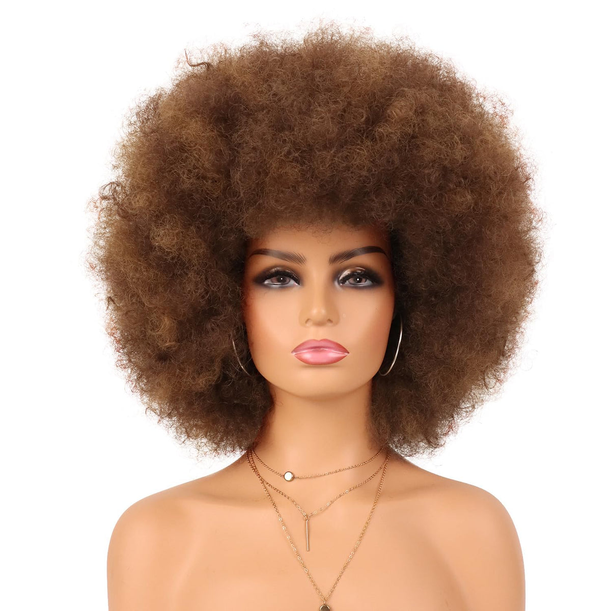 G&T Wig 70s Afro Puff front view in brown with natural density and soft texture.