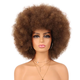 G&T Wig 70s Afro Puff front view in brown with natural density and soft texture.