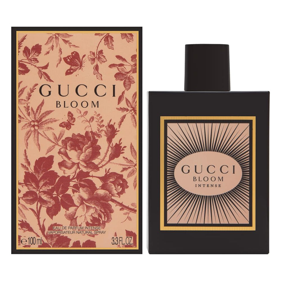 Gucci Bloom Intense bottle front view conveys bold sophistication