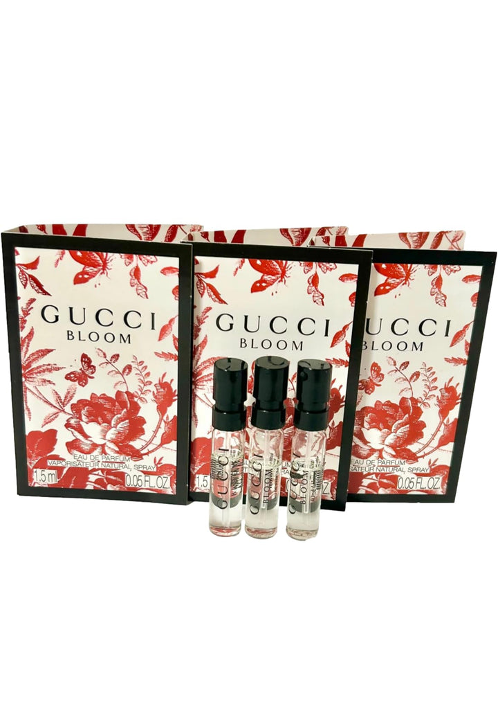 Gucci Bloom mini spray 1.5 ml pack three, front view for travel use.