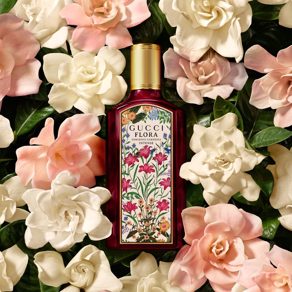 Gucci Flora Gorgeous Gardenia Intense outer box close-up ideal for gifting.