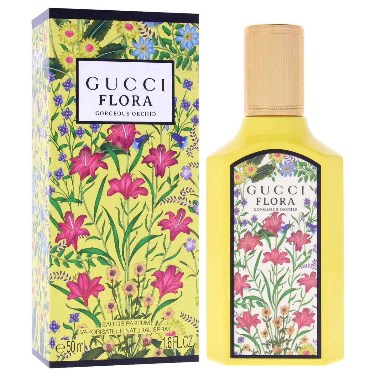 Gucci Flora Gorgeous Orchid cap detail adds a touch of sophistication to your fragrance ritual.