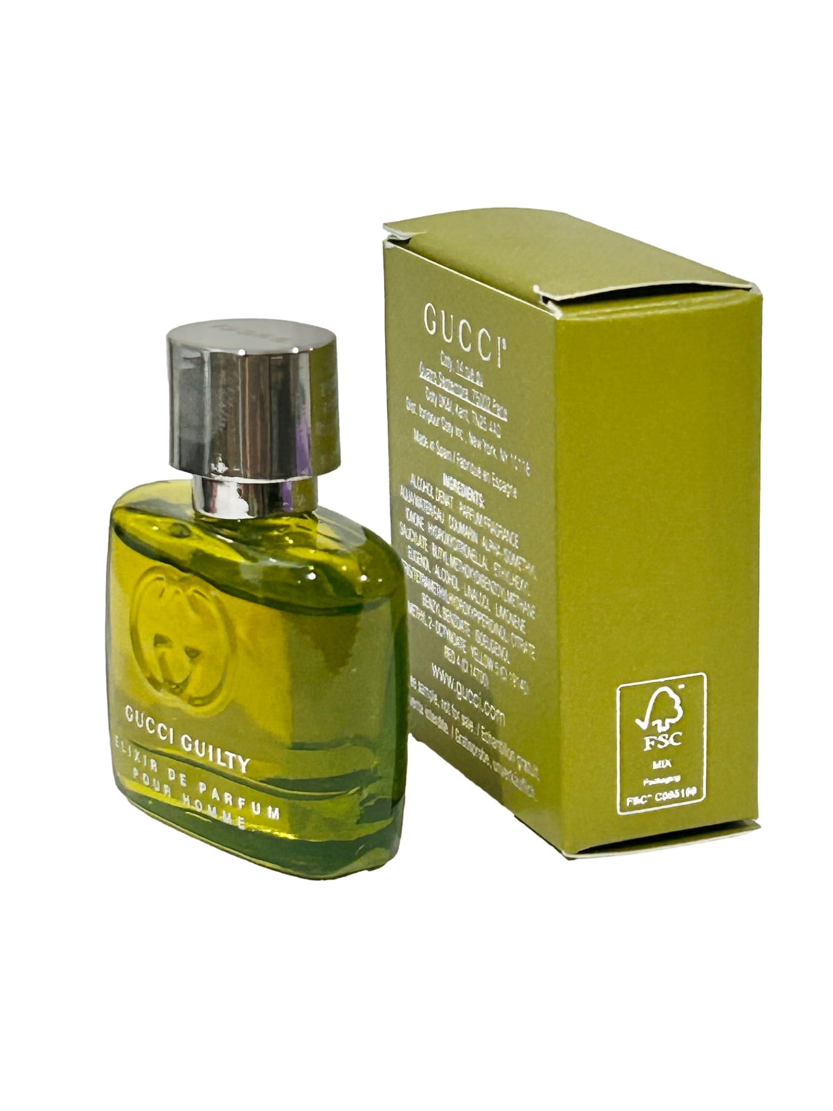 Gucci Guilty Elixir mini travel size image highlights convenient 0.16 oz bottle for on-the-go.