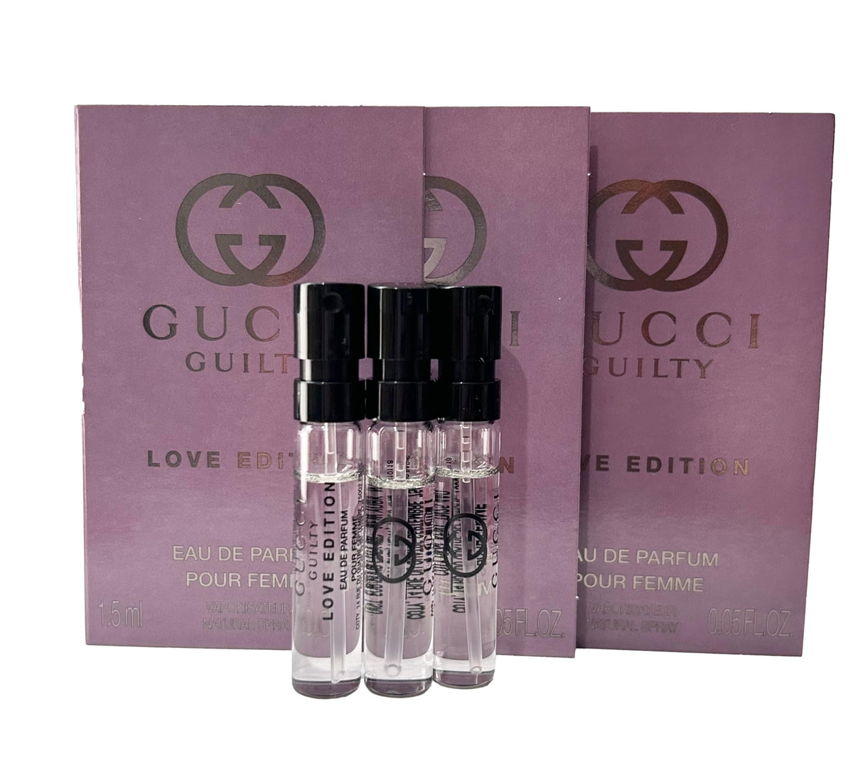 Gucci Guilty Love Edition sample bottle set for portable fragrance testing.