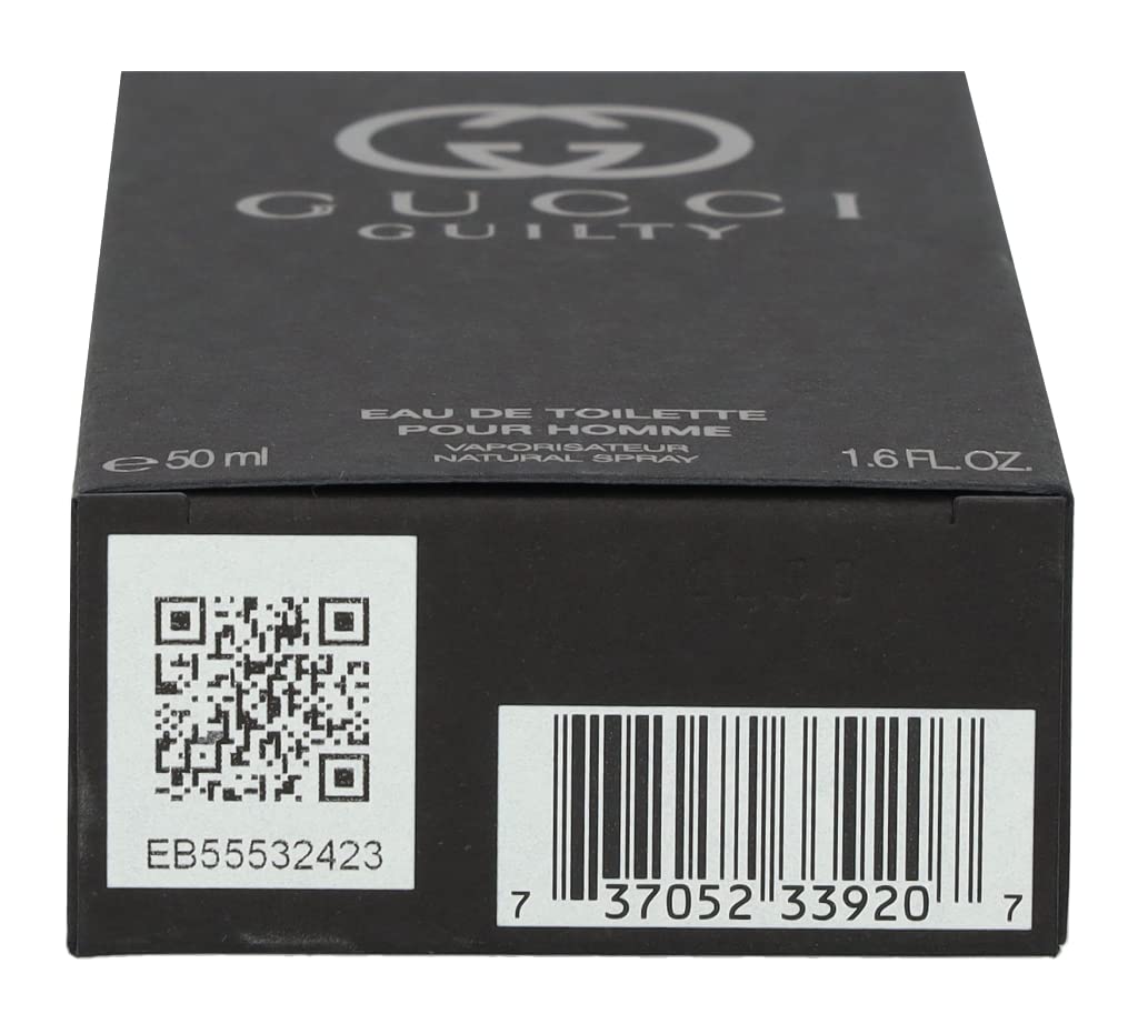 Sleek Gucci Guilty Men bottle on a surface, perfect for vanity display.
