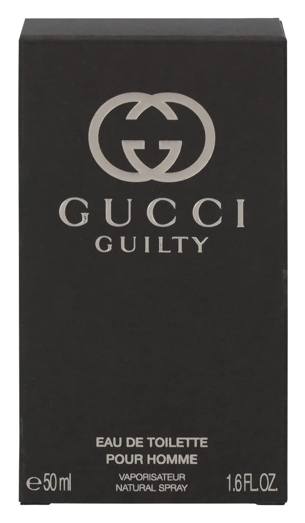 Gucci Guilty Men EDT cap closeup highlights luxe branding and fine detailing.