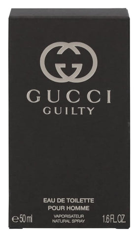 Gucci Guilty Men EDT cap closeup highlights luxe branding and fine detailing.