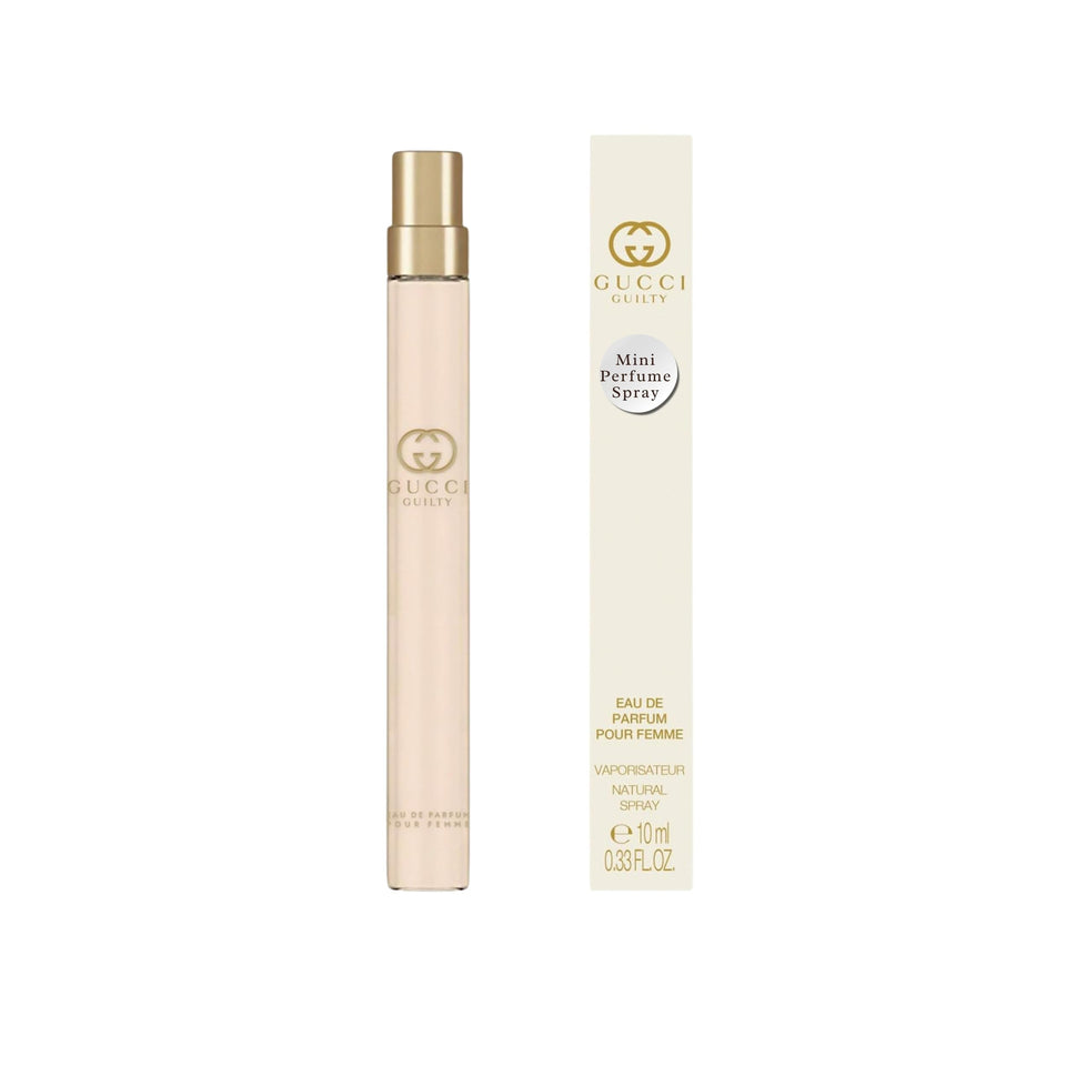 Gucci Guilty Pour Femme bottle front view for on-the-go elegance.