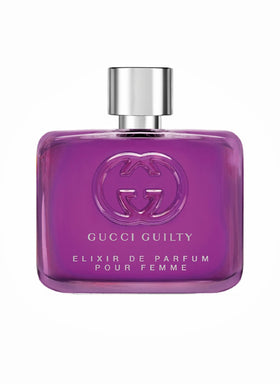 Gucci Guilty Women Elixir bottle front showcases elegant design for evening wear