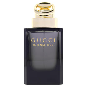 Gucci Intense Oud bottle angled to show sleek silhouette for refined nights